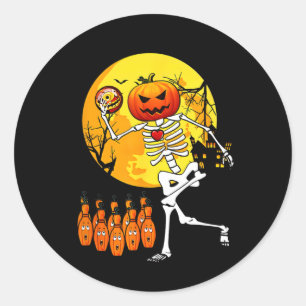 Grappig Skelet Halloween Bowling Speler En Cadeau  Ronde Sticker