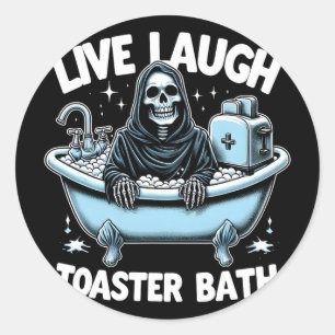 Grappig Skelet Halloween Live Lach Toaster Th Ontw Ronde Sticker