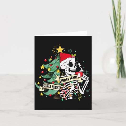 Grappig Skelet Heet Cacao Iets Kerst Iets Y Soky Kaart (Voorkant)