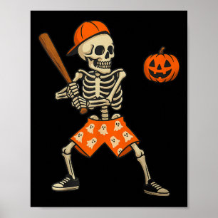 Grappig Skelet Honkbal Slaghout Halloween Kostuum Poster