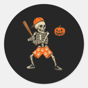 Grappig Skelet Honkbal Slaghout Halloween Kostuum Ronde Sticker