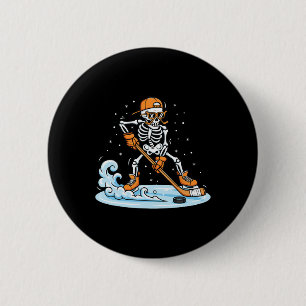 Grappig Skelet IJshockey Halloween Griezelige Spel Ronde Button 5,7 Cm
