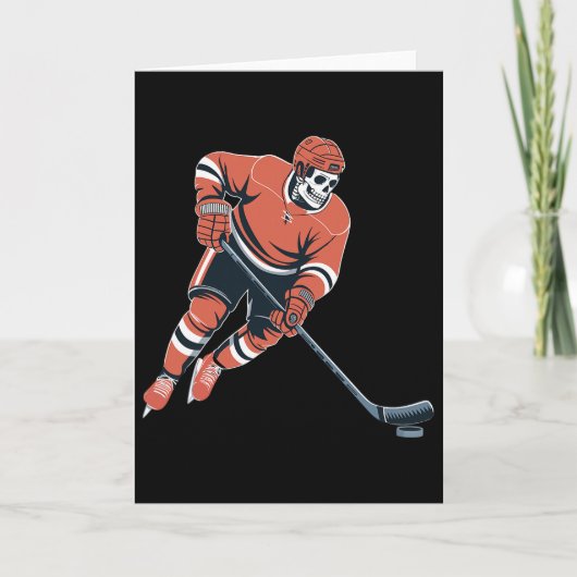 Grappig Skelet IJshockey Halloween Kaart (Voorkant)
