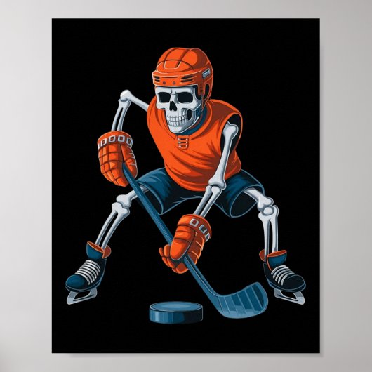 Grappig Skelet IJshockey Halloween Poster (Voorkant)
