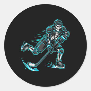 Grappig Skelet IJshockey Speler Halloween Ronde Sticker