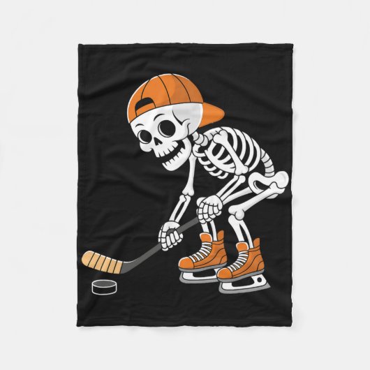 Grappig Skelet Ijshockeyspeler Cool Schaatsen Fleece Deken (Voorkant)