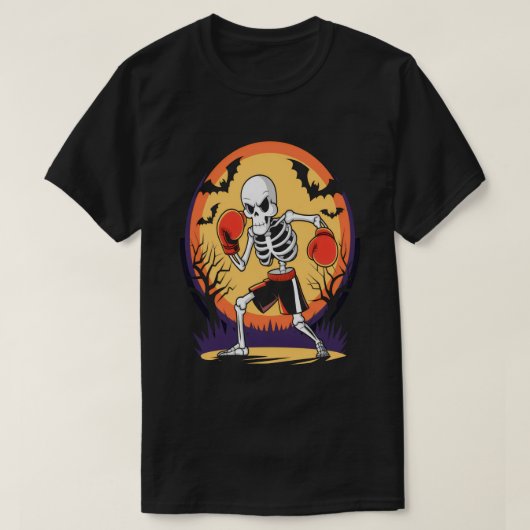 Grappig skelet in bokshandschoenen-Spooky Hallowee T-shirt (Design voorkant)