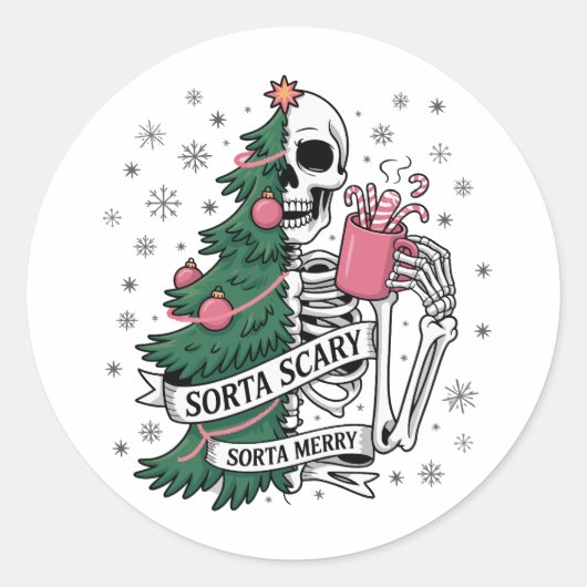 Grappig Skelet Kerst Mis Feestelijk Mis Schrikbare Ronde Sticker (Voorkant)