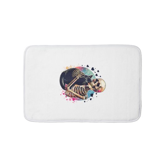 Grappig skelet knuffelt met een kat waterverf sche badmat (Voorkant)