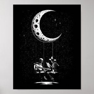 Grappig Skelet Koppel Maan Gitaar Spelen Halloween Poster
