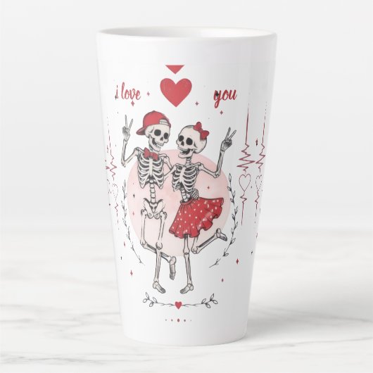 Grappig Skelet Koppel Verliefd Latte Mok (Voorkant)