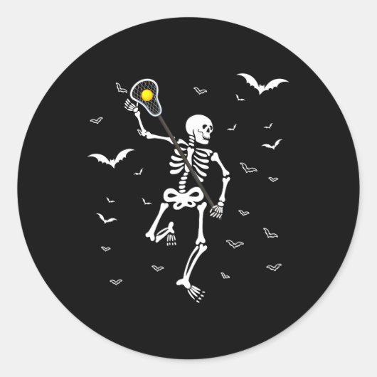 Grappig Skelet Lacrosse Schattige Halloween Lacros Ronde Sticker (Voorkant)