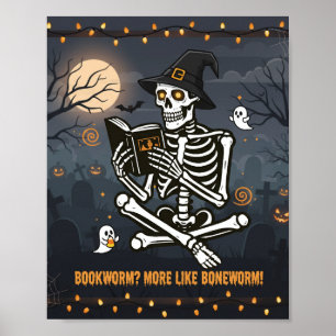 Grappig Skelet Lezend Poster