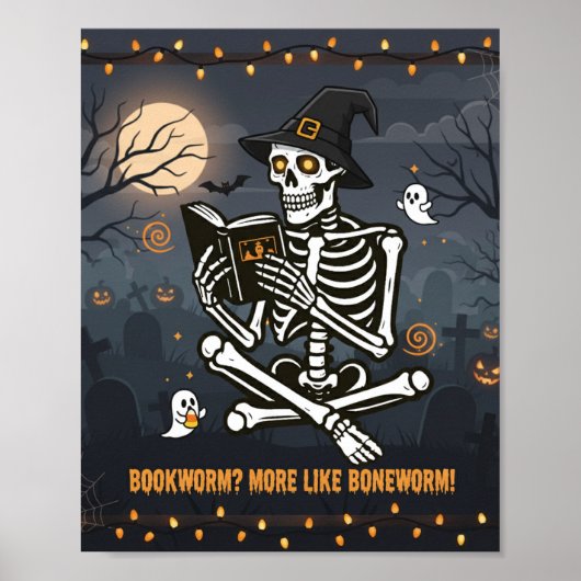 Grappig Skelet Lezend Poster (Voorkant)