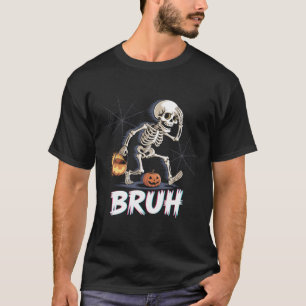 Grappig skelet loopt met pompoenemmer - Bruh T-shirt