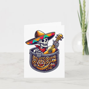 Grappig Skelet Mariachi Gitaar Zak Cinco De May Kaart