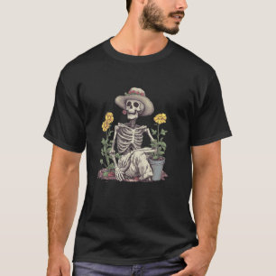 Grappig Skelet met Bloemen en Tuingereedschap T-shirt