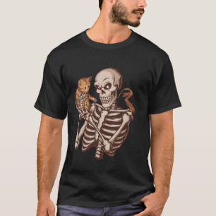 Grappig skelet met een luie kat Halloween kostuum T-shirt