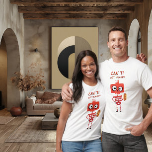 Grappig skelet met hotdog Kan niet. Werd honger. T-shirt