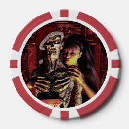 Grappig skelet met vrouw poker chips