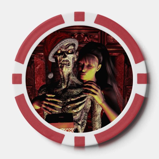 Grappig skelet met vrouw poker chips (Voorkant)