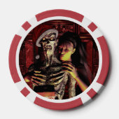 Grappig skelet met vrouw poker chips (Achterkant)