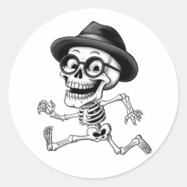 Grappig skelet met zwart Pet en bril Quirky G Ronde Sticker