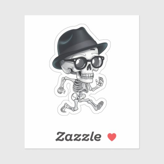Grappig skelet met zwart Pet en glazen eigenzinnig Sticker (Vel)