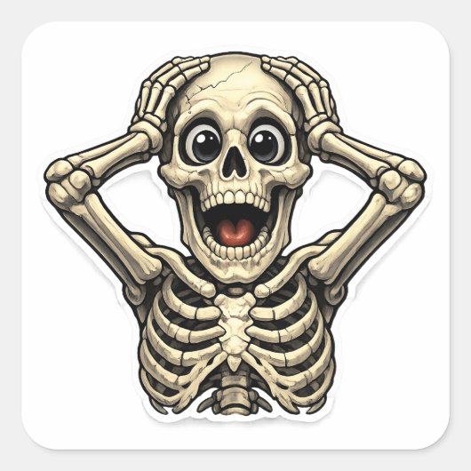 Grappig Skelet OMG Schedel Sticker – Spooky Hallow (Voorkant)