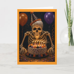 Grappig Skelet Over de Hill Halloween Verjaardag Kaart