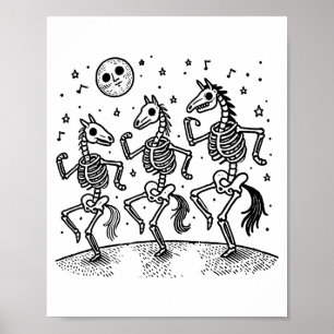 Grappig Skelet Paard Dansen Halloween Paard Liefhe Poster