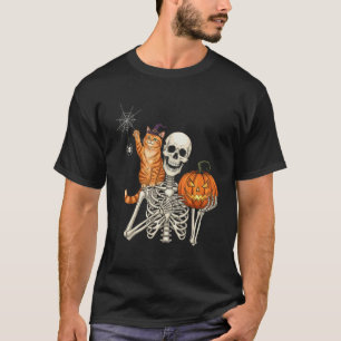 Grappig Skelet Pompoen Kat Halloween Kat Liefhebbe T-shirt