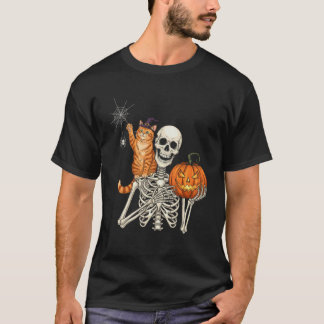 Grappig Skelet Pompoen Kat Halloween Kat Liefhebbe T-shirt