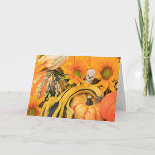 Grappig Skelet, Pompoen, Zonnebloem, Halloween Kaart