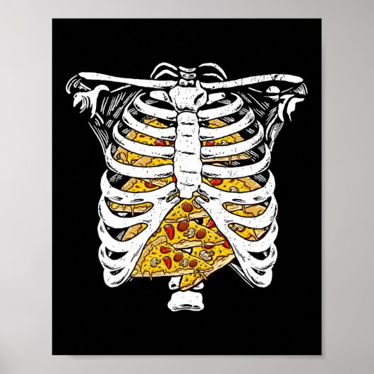 Grappig Skelet Ribbenkast Met Pizza's Fijne Hallow Poster (Voorkant)
