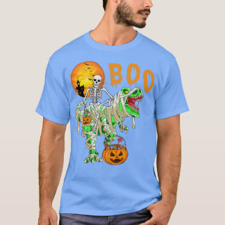 Grappig Skelet Rijdt Tre Dinosaur Pompoen Hallowee T-shirt