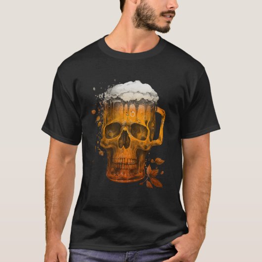 Grappig skelet schedel Drink biertje Halloween T-shirt (Voorkant)