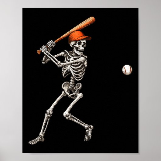 Grappig skelet slaat honkbalspeler mannen jongens  poster (Voorkant)