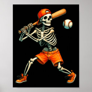 Grappig Skelet Slagbeurt Honkbal Halloween Jongens Poster