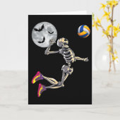 Grappig skelet speelt volleybal Fijne Halloween Da Kaart (Gele Bloem)