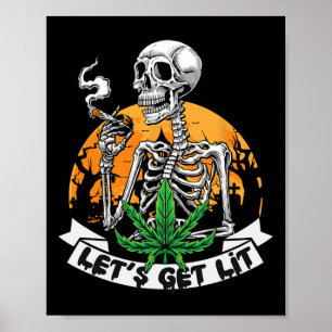 Grappig Skelet Stoner Rookende Wiet Laten we Licht Poster