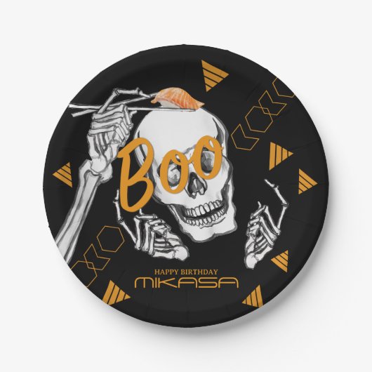 Grappig skelet Sushi Halloween Verjaardagsfeest Papieren Bordje (Voorkant)