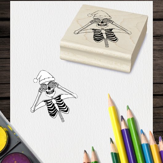 Grappig Skelet Tekening Holding ornamenten Santa H Rubberstempel