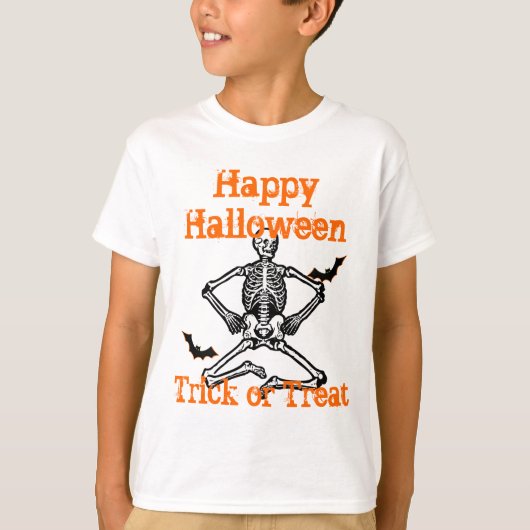 Grappig skelet trick or treat t-shirt (Voorkant)
