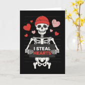 Grappig Skelet Valentijnsdag Ik Steel Harten Xoxo Kaart (Gele Bloem)