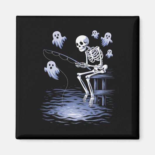 Grappig Skelet Vissen Liefhebbers Griezelen Hallow Magneet (Voorkant)