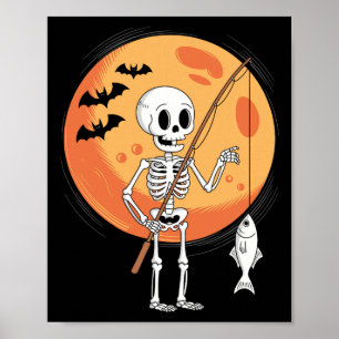 Grappig Skelet Vissen Liefhebbers Maan Spooky Hall Poster