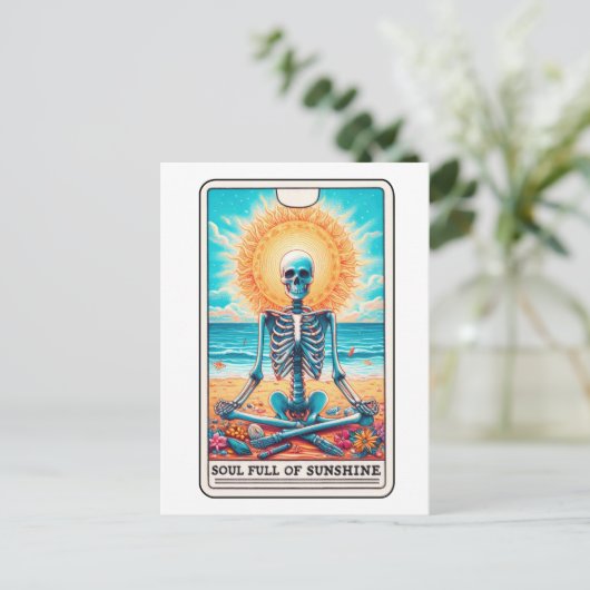 Grappig Skelet Vol Zonneschijn Meditatie Tarot Briefkaart (Staand voorkant)