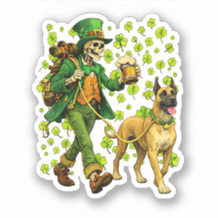 Grappig Skelet Wandelende Great Dane Gotische Hond Sticker