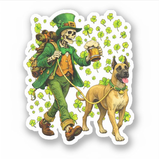 Grappig Skelet Wandelende Great Dane Gotische Hond Sticker (Voorkant)